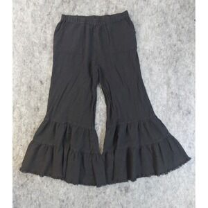 Umgee Tiered Flare Pants Small Black Lagenlook Pockets Elastic Gauze Flowy Boho